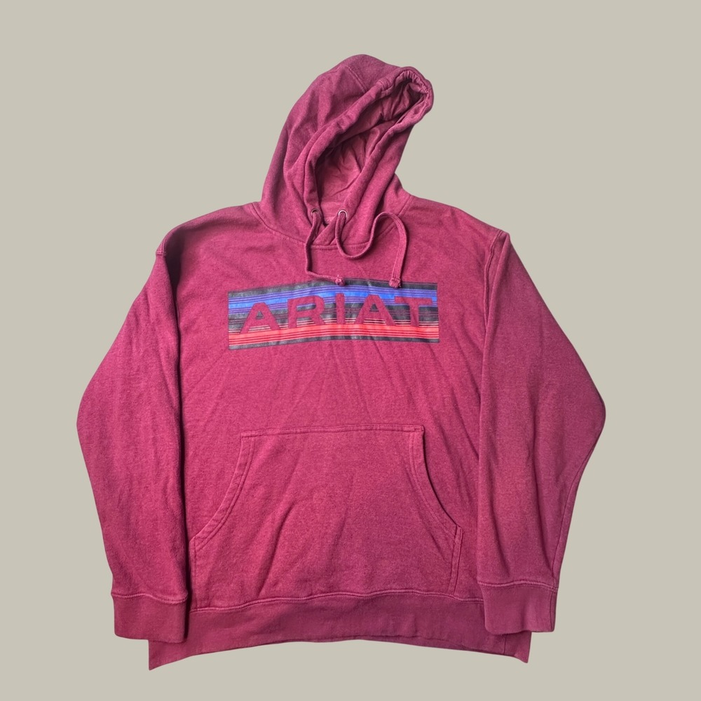 Ariat Hoodie Mens Large Serape Logo Swtshrt Burgundy Graphic Fleece EXCELLENT